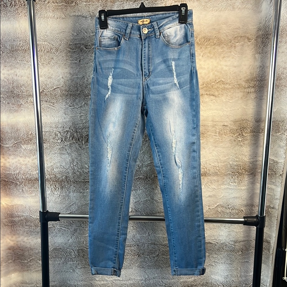 Raw Blue Cropped Distressed Ankle Jeans 7